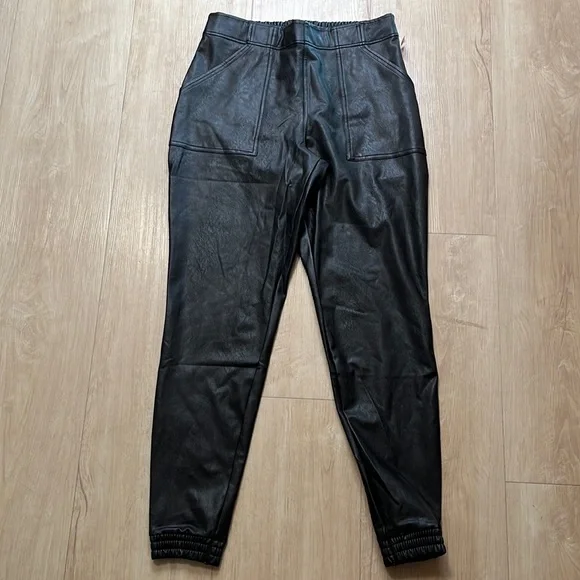 NEW! SPANX Faux Leather Jogger Pants BLACK, SIZE LARGE 0865